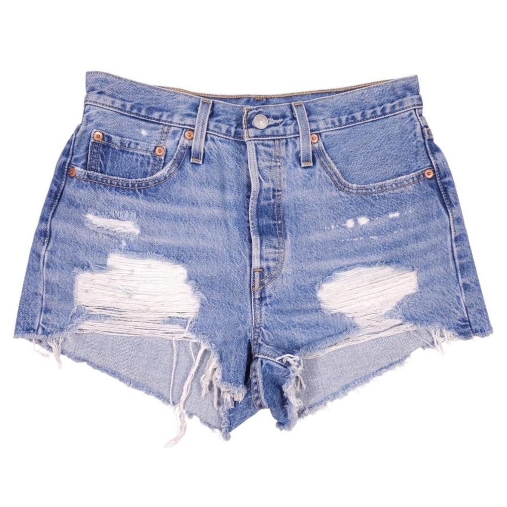 Levis 501 Original High Rise Distressed Denim Shorts Light Wash‎ Cut Offs Womens